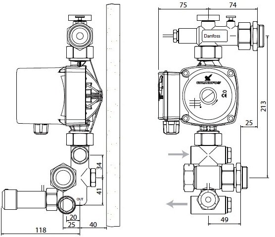 Размер смесительный узел DANFOSS FHM