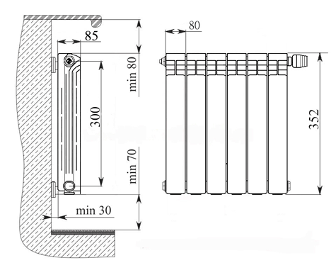 размер и установка биметаллического радиатора Mirado 300/85