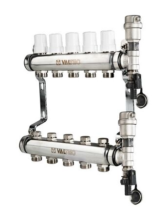VTc.588. VALTEC Коллекторный блок из нержавеющей стали с термостатическими клапанами