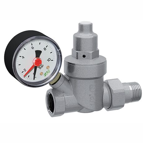 Хромированный мини-редуктор давления FAR с манометром