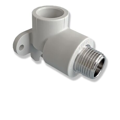 EKOPLASTIK Уголок (колено) 90° комбинированный c наружной резьбой и настенным креплением