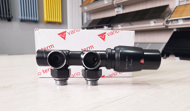 Комплект термостатический с термоголовкой Twins черный (левый)